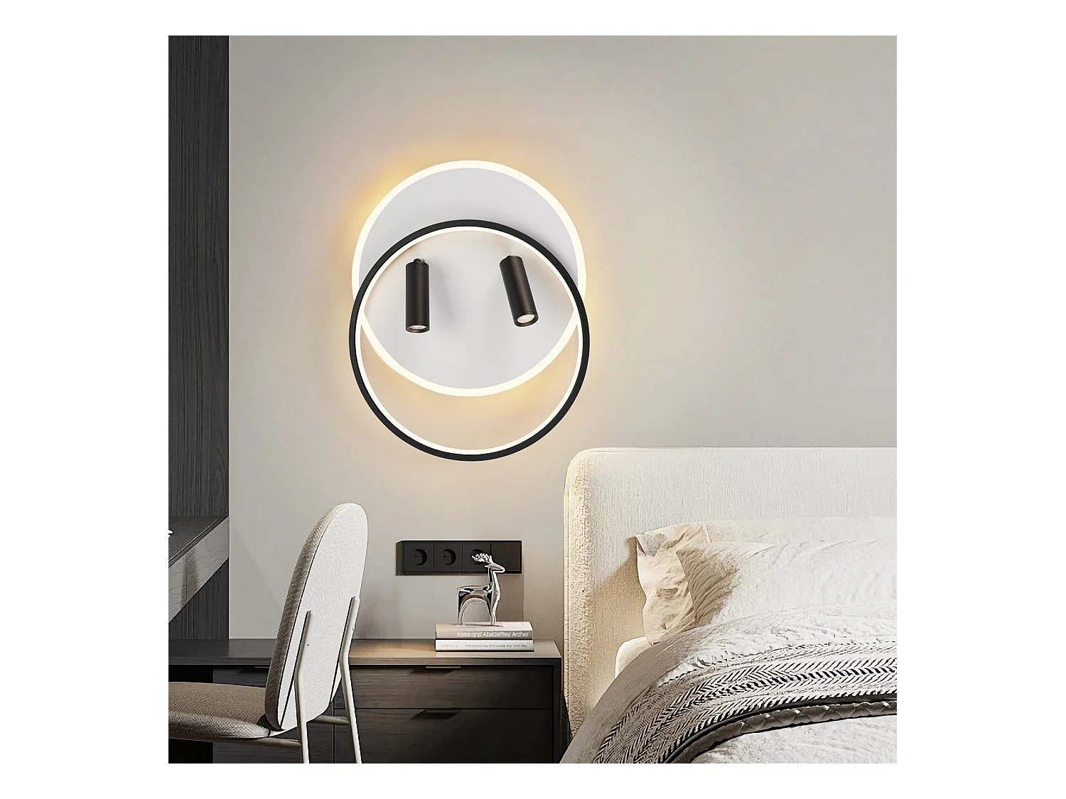 NETTLIFE Plafonnier LED Plafonnier Salon : Lampe de Salon Dimmable 52W avec 2 Spots de Plafond Noir avec Télécommande Moderne Acrylique