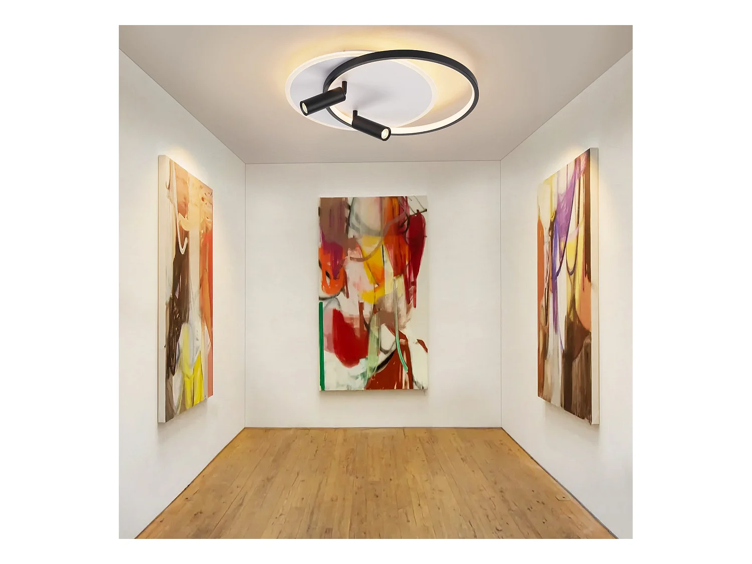 NETTLIFE Plafonnier LED Plafonnier Salon : Lampe de Salon Dimmable 52W avec 2 Spots de Plafond Noir avec Télécommande Moderne Acrylique