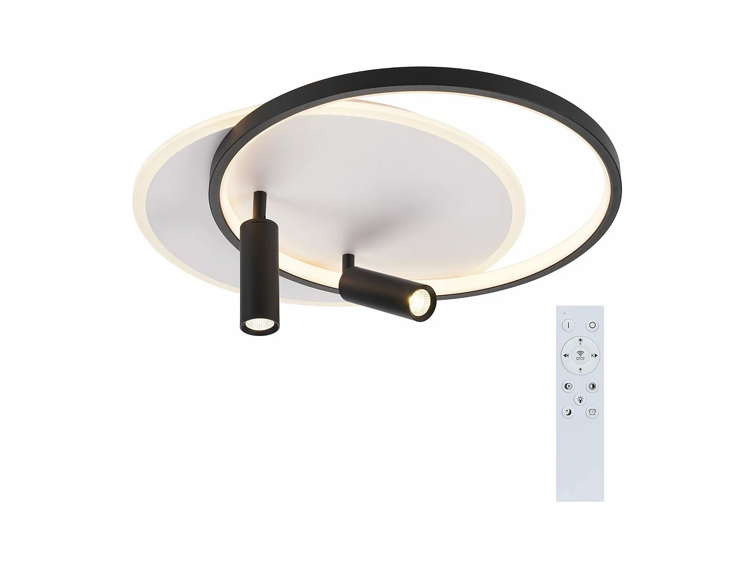 NETTLIFE Plafonnier LED Plafonnier Salon : Lampe de Salon Dimmable 52W avec 2 Spots de Plafond Noir avec Télécommande Moderne Acrylique