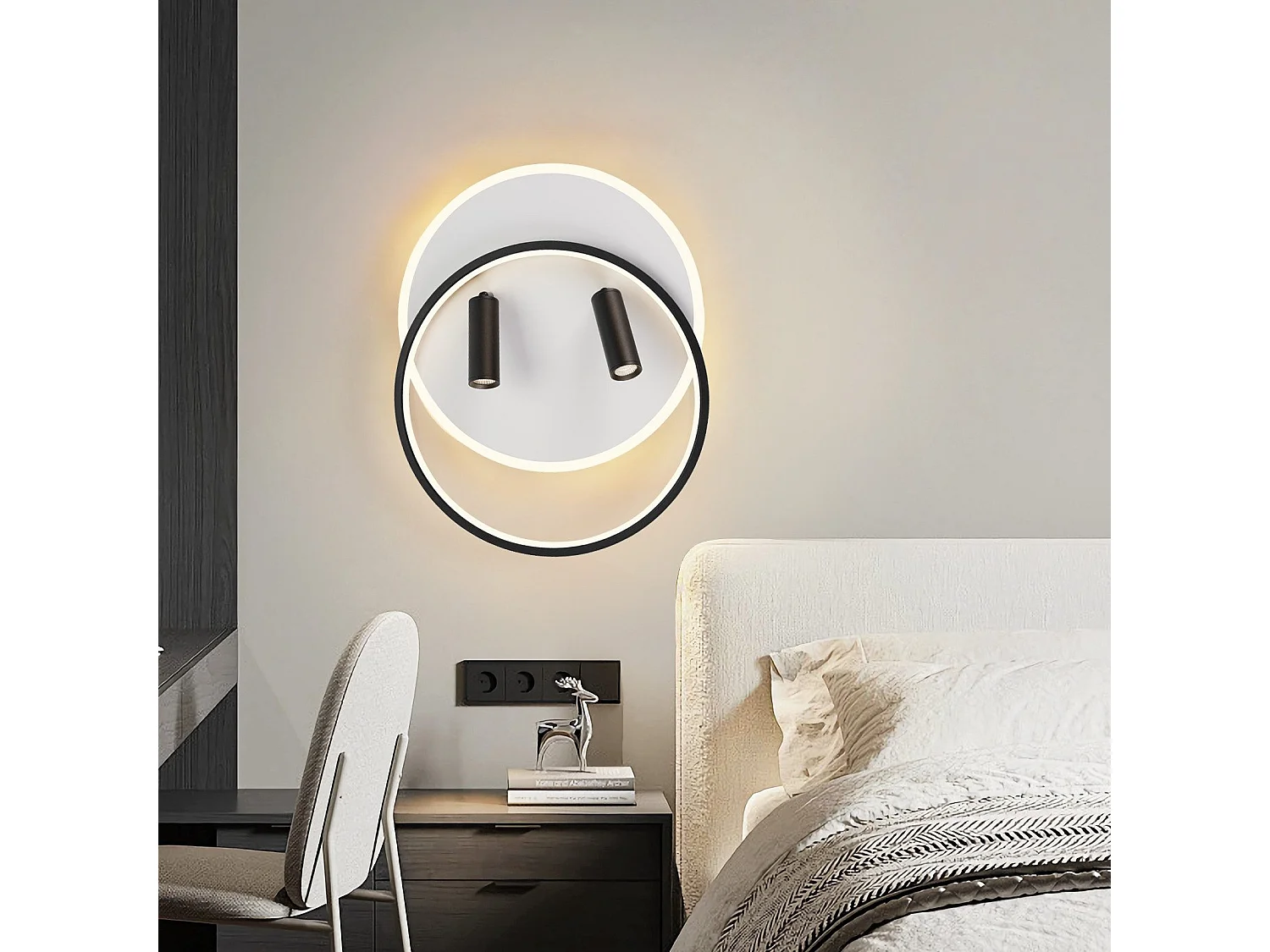 NETTLIFE Plafonnier LED Plafonnier Salon : Lampe de Salon Dimmable 52W avec 2 Spots de Plafond Noir avec Télécommande Moderne Acrylique