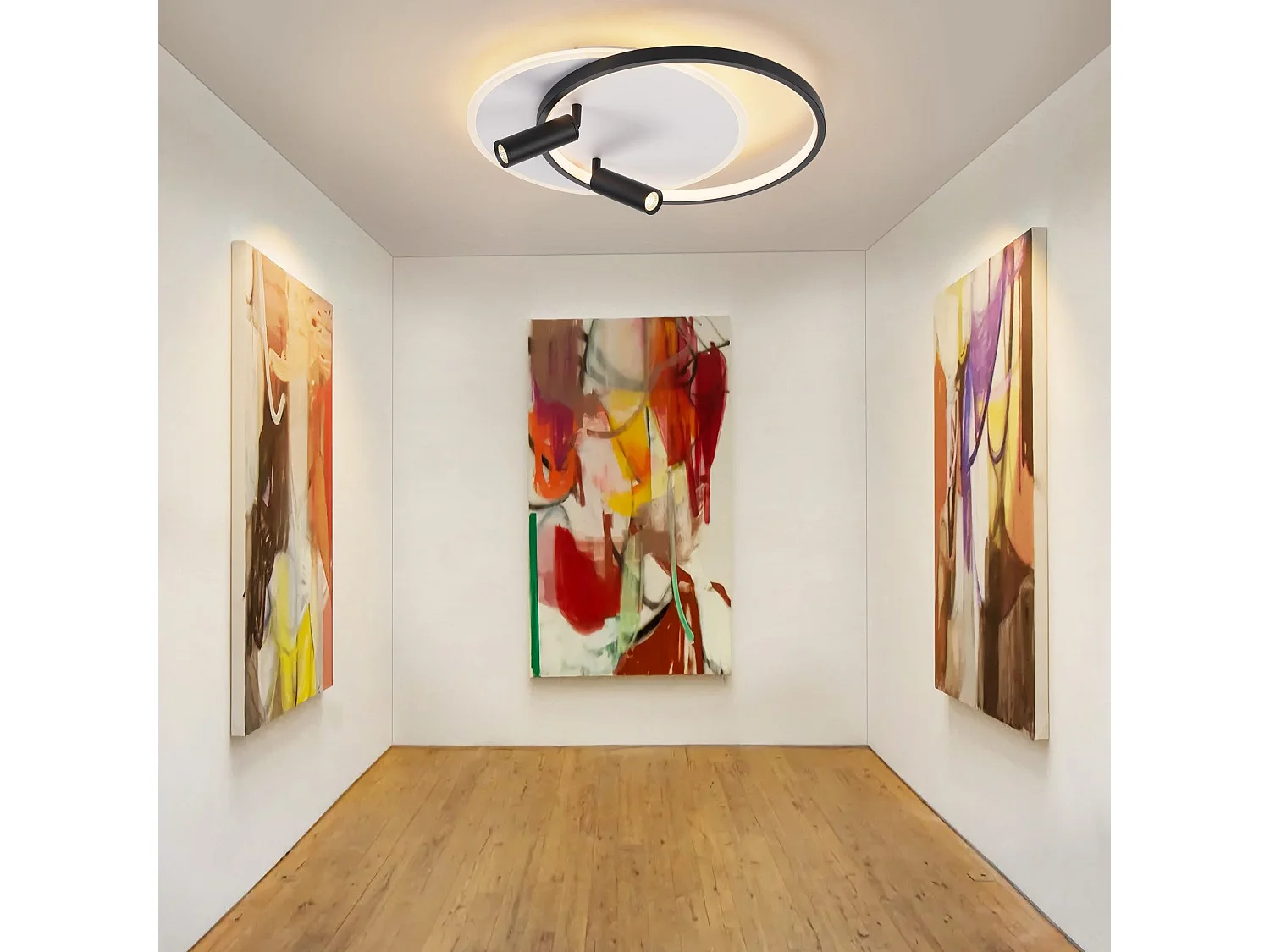 NETTLIFE Plafonnier LED Plafonnier Salon : Lampe de Salon Dimmable 52W avec 2 Spots de Plafond Noir avec Télécommande Moderne Acrylique