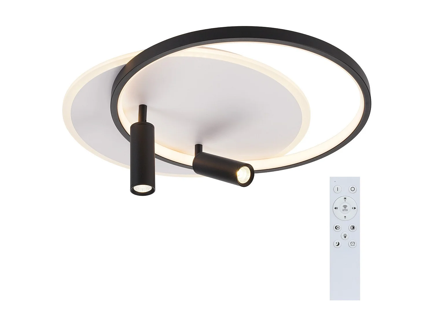 NETTLIFE Plafonnier LED Plafonnier Salon : Lampe de Salon Dimmable 52W avec 2 Spots de Plafond Noir avec Télécommande Moderne Acrylique