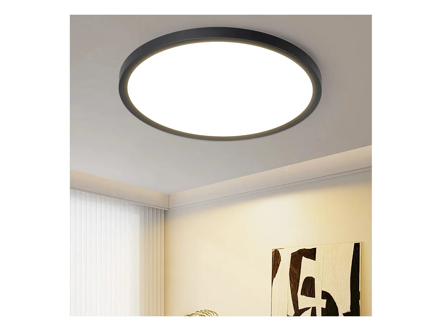 NETTLIFE Platte LED-plafondlamp voor slaapkamer, zwart, 18 cm, 15 W, niet dimbaar, warm wit, 3000 K
