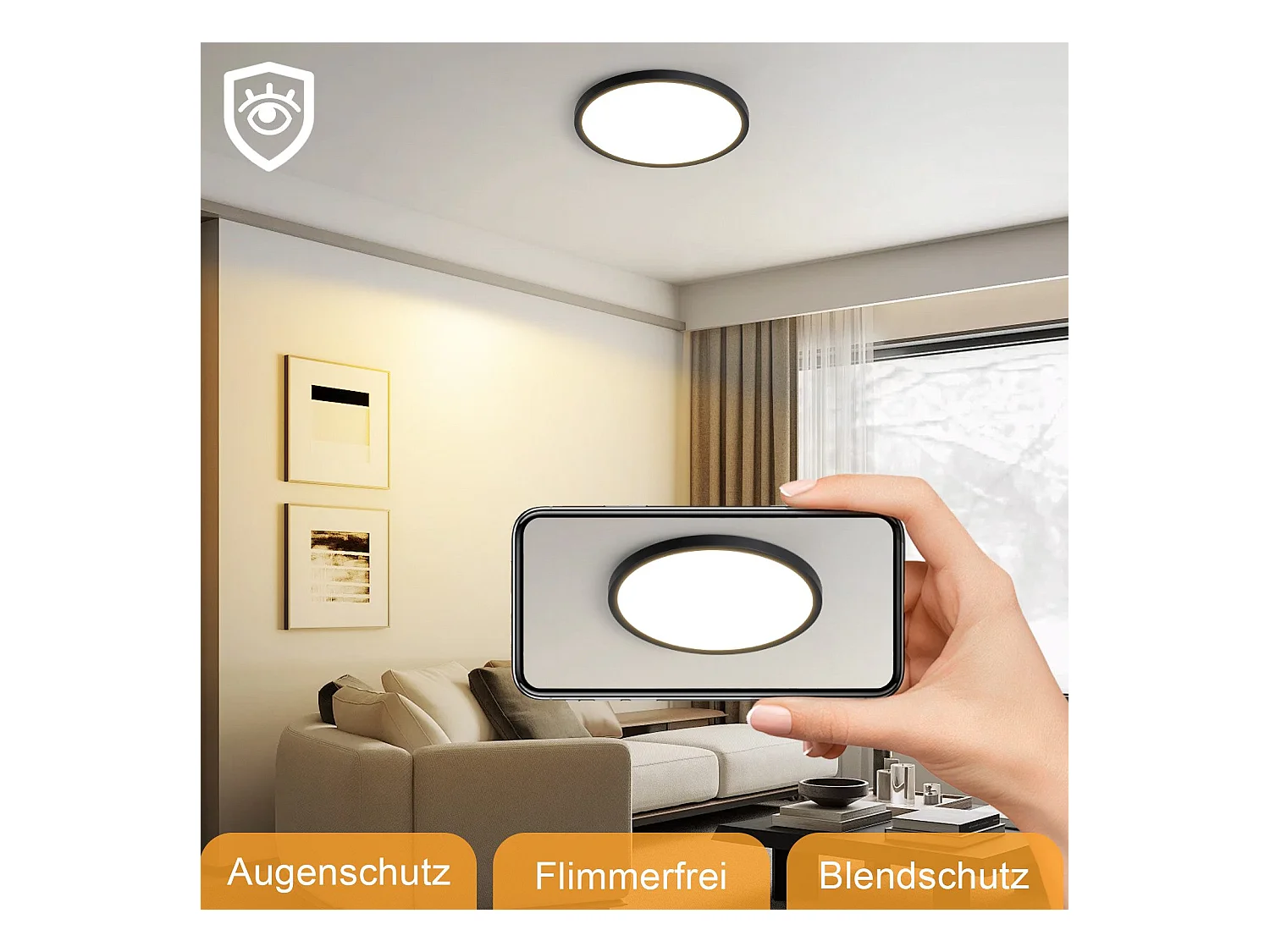 NETTLIFE Platte LED-plafondlamp voor slaapkamer, zwart, 18 cm, 15 W, niet dimbaar, warm wit, 3000 K