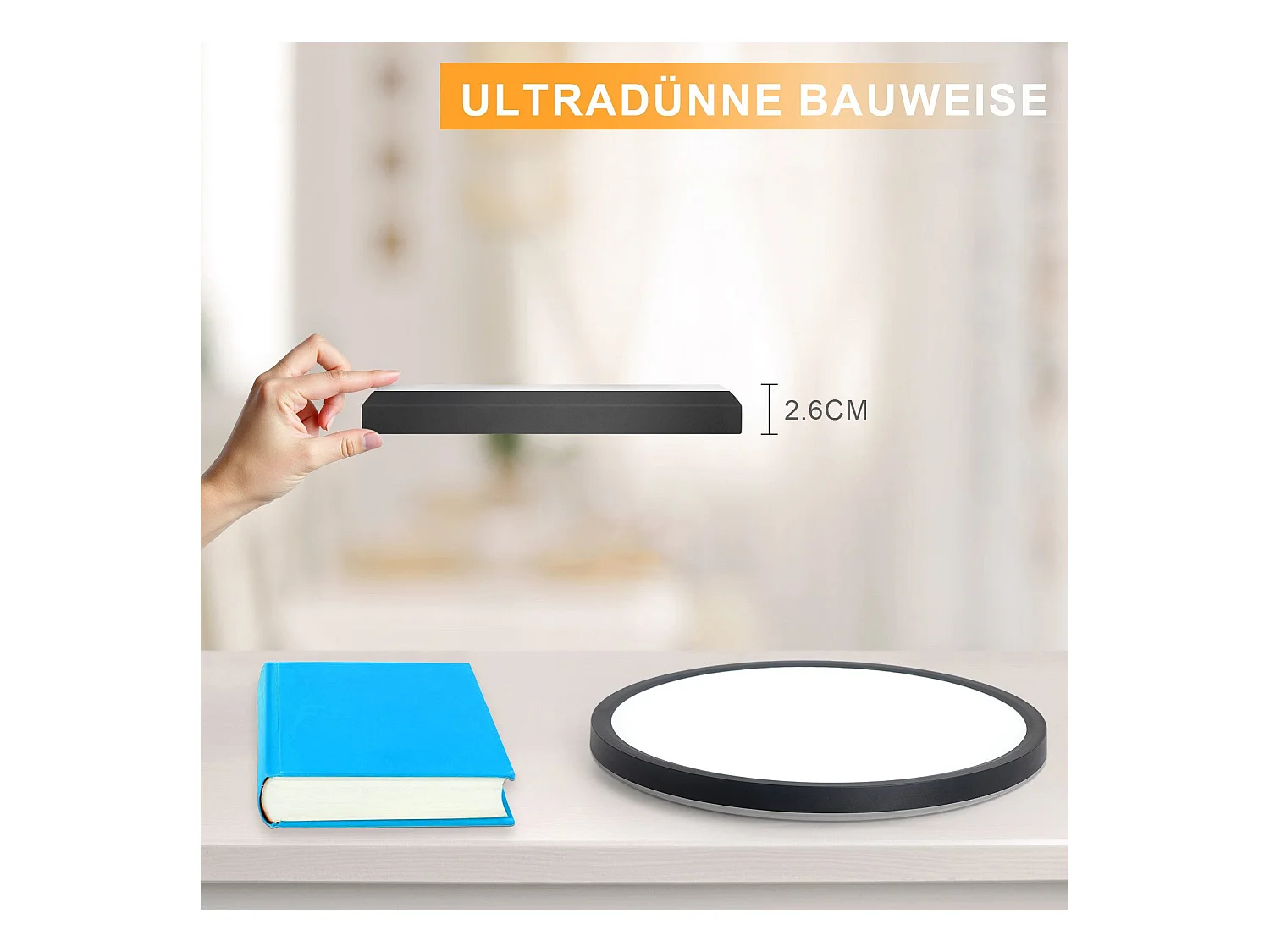 NETTLIFE Platte LED-plafondlamp voor slaapkamer, zwart, 18 cm, 15 W, niet dimbaar, warm wit, 3000 K