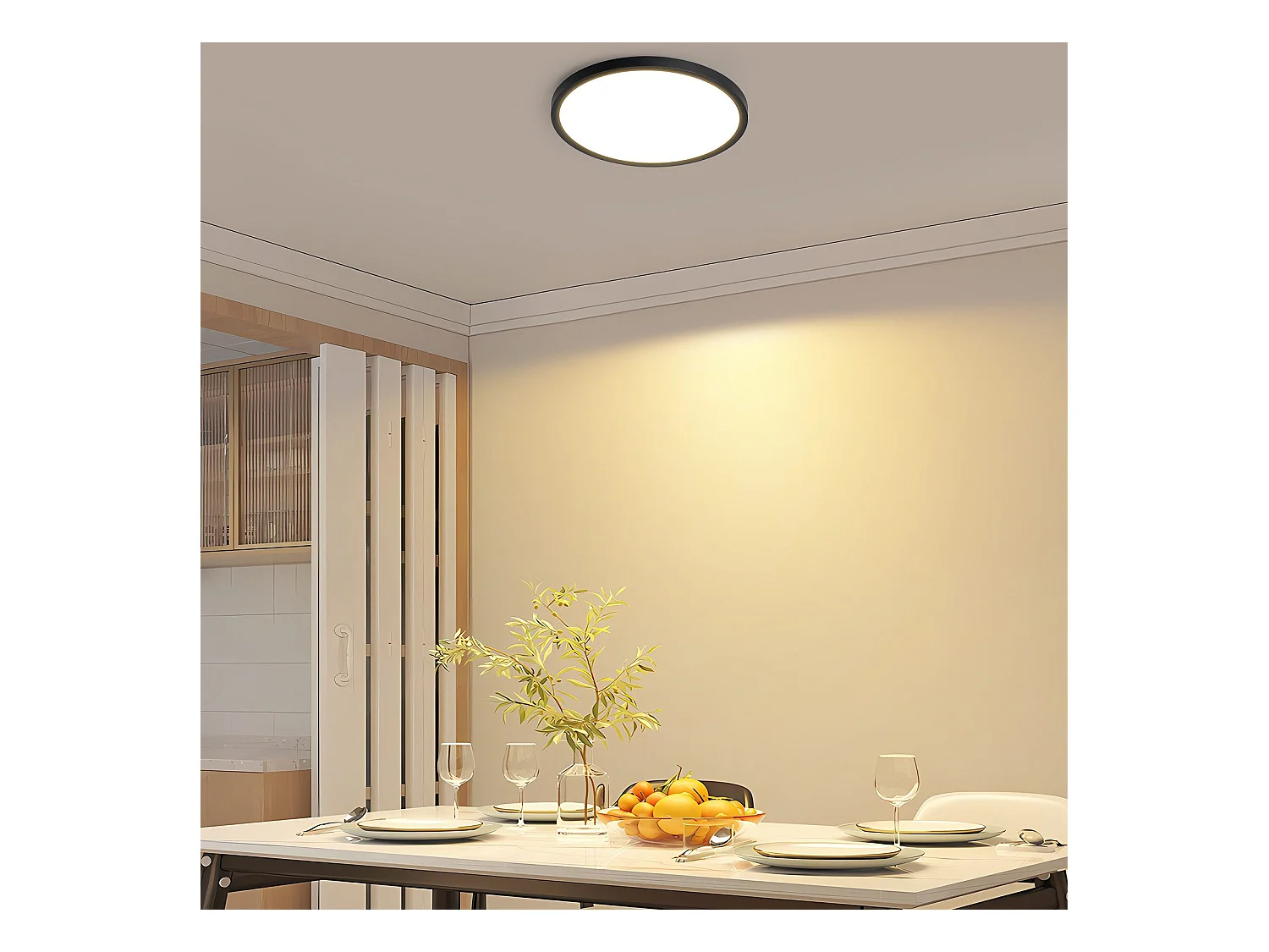 NETTLIFE Platte LED-plafondlamp voor slaapkamer, zwart, 18 cm, 15 W, niet dimbaar, warm wit, 3000 K