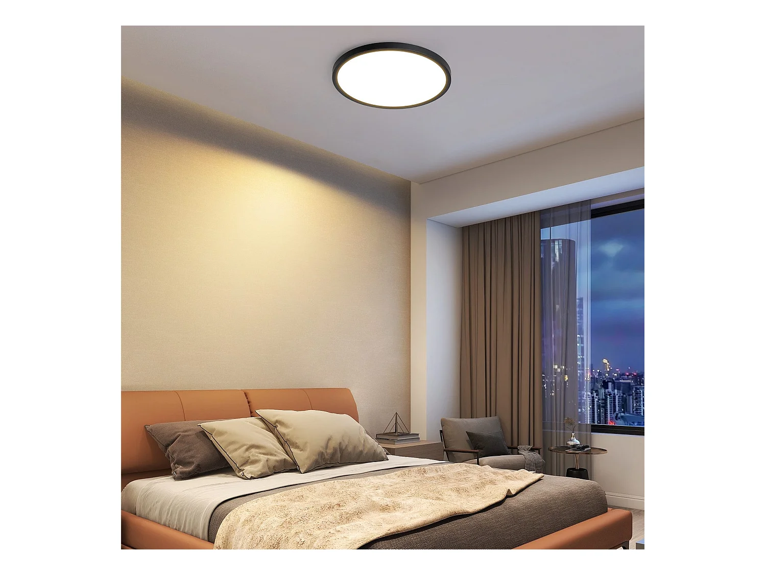 NETTLIFE Platte LED-plafondlamp voor slaapkamer, zwart, 18 cm, 15 W, niet dimbaar, warm wit, 3000 K