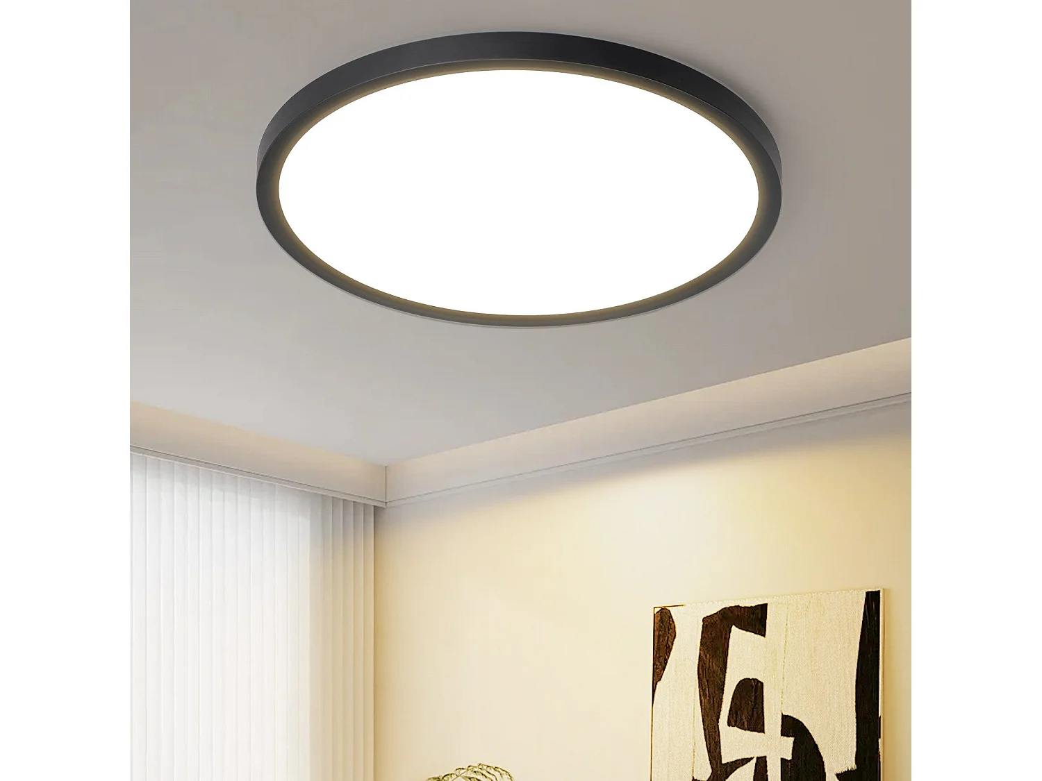 NETTLIFE Plafonnier LED Plat Pour Chambre à Coucher Noir 18 Cm 15 W  Non Dimmable Blanc Chaud 3000 K