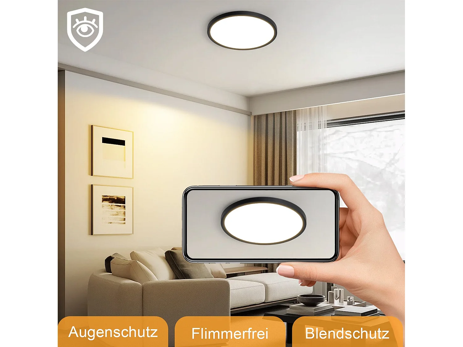 NETTLIFE Plafonnier LED Plat Pour Chambre à Coucher Noir 18 Cm 15 W  Non Dimmable Blanc Chaud 3000 K