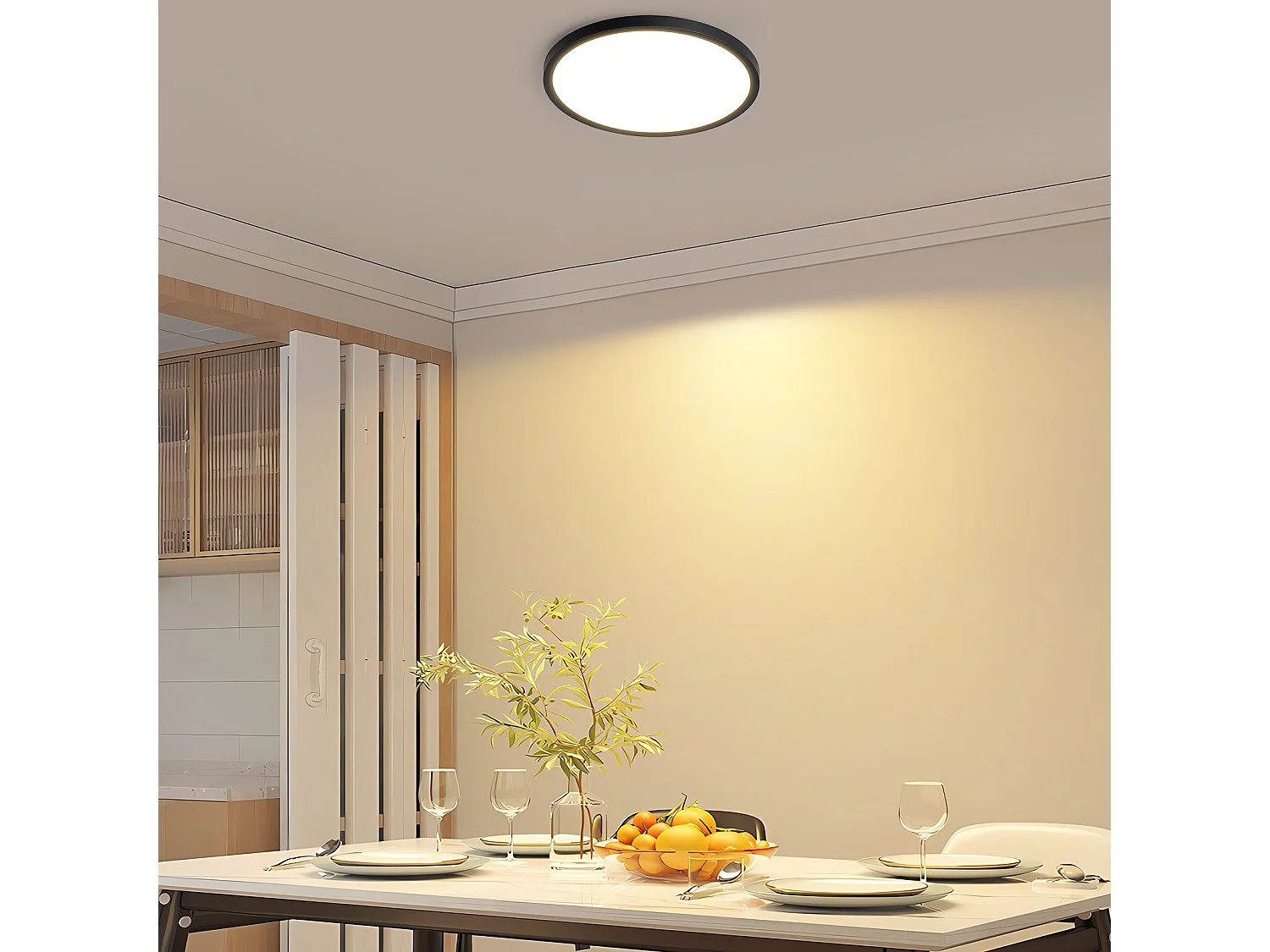 NETTLIFE Plafonnier LED Plat Pour Chambre à Coucher Noir 18 Cm 15 W  Non Dimmable Blanc Chaud 3000 K