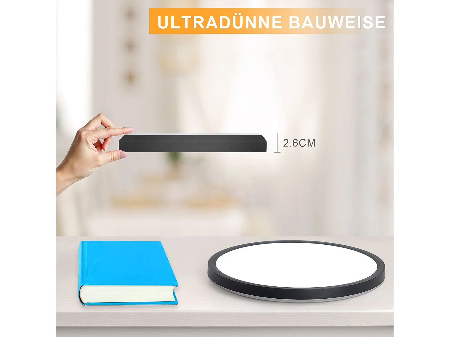 NETTLIFE Flache LED-Deckenleuchte für Schlafzimmer, Schwarz, 18 cm, 15 W, nicht dimmbar, Warmweiß 3000 K