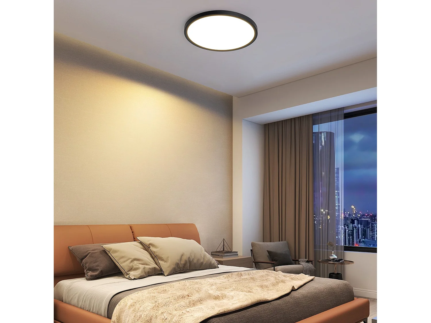 NETTLIFE Flache LED-Deckenleuchte für Schlafzimmer, Schwarz, 18 cm, 15 W, nicht dimmbar, Warmweiß 3000 K