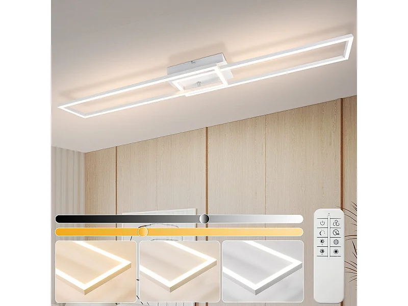 NETTLIFE Plafonnier pour salon, plafonnier LED pour cuisine avec télécommande, design moderne, 3000K - 6500K, 36W