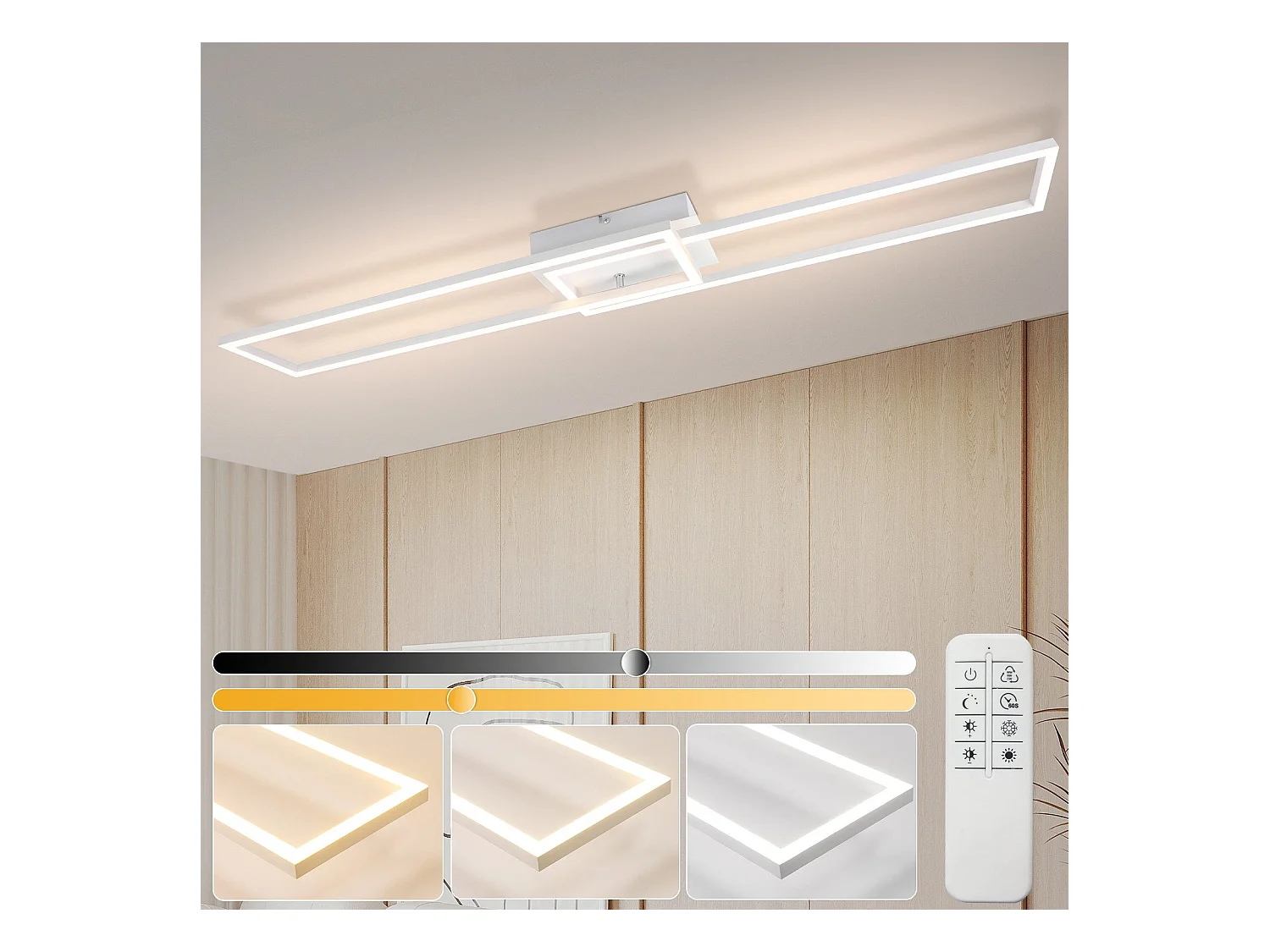 NETTLIFE Plafonnier pour salon, plafonnier LED pour cuisine avec télécommande, design moderne, 3000K - 6500K, 36W