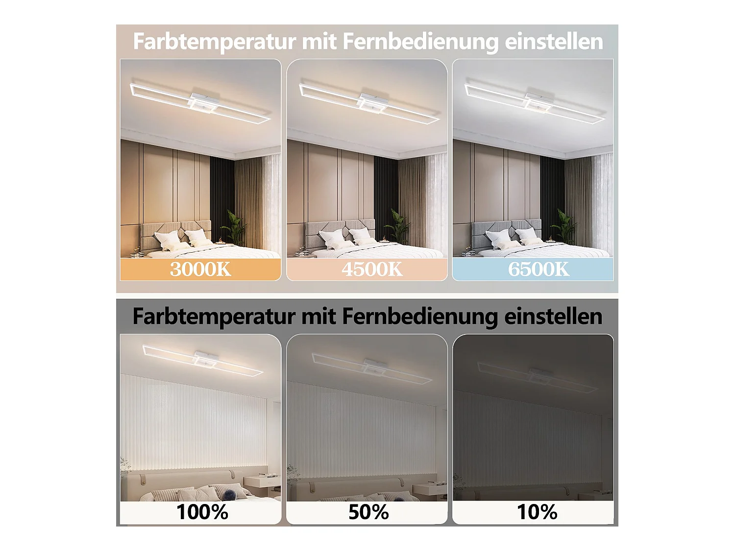 NETTLIFE Plafonnier pour salon, plafonnier LED pour cuisine avec télécommande, design moderne, 3000K - 6500K, 36W