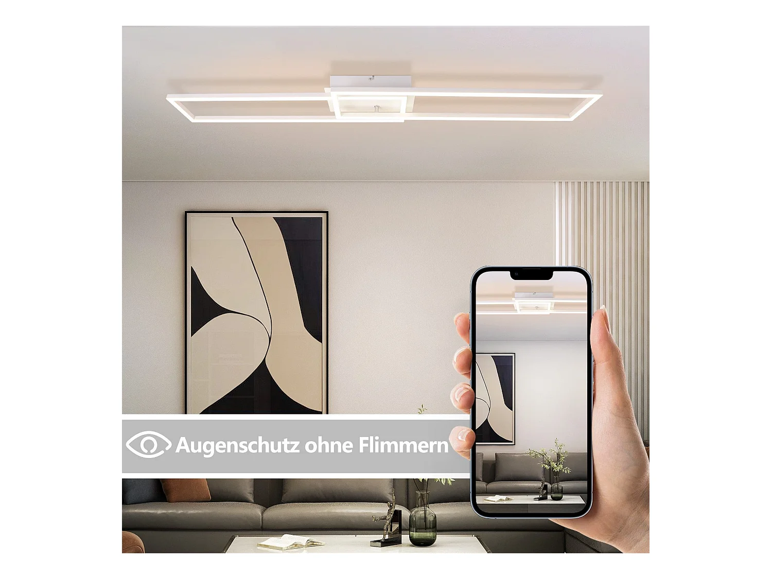 NETTLIFE Plafonnier pour salon, plafonnier LED pour cuisine avec télécommande, design moderne, 3000K - 6500K, 36W