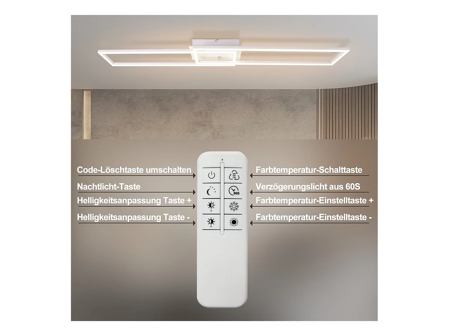 NETTLIFE Plafonnier pour salon, plafonnier LED pour cuisine avec télécommande, design moderne, 3000K - 6500K, 36W
