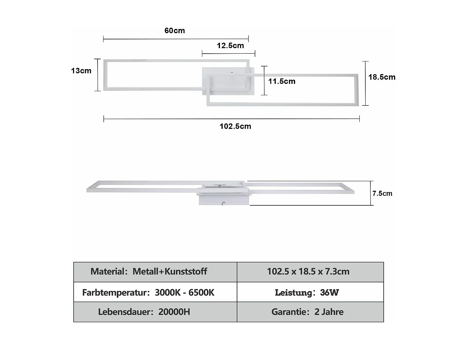 NETTLIFE Deckenleuchte für Wohnzimmer, LED-Deckenleuchte für Küche mit Fernbedienung, modernes Design, 3000 K – 6500 K, 36 W