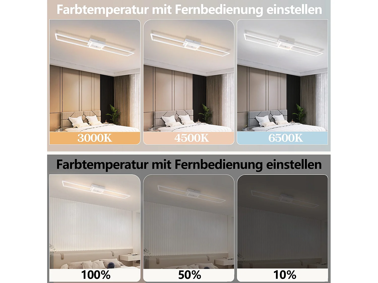 NETTLIFE Plafonnier pour salon, plafonnier LED pour cuisine avec télécommande, design moderne, 3000K - 6500K, 36W