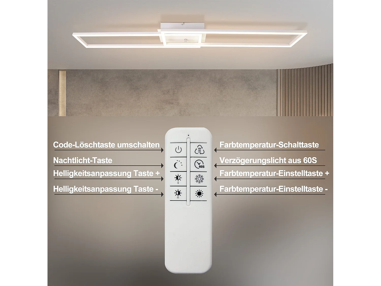 Plafoniera NETTLIFE per soggiorno, plafoniera a LED per cucina con telecomando, design moderno, 3000K - 6500K, 36W