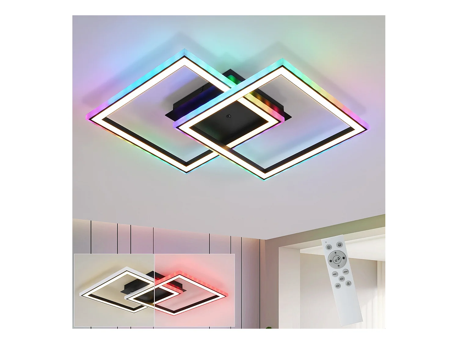 NETTLIFE Plafonnier LED pour salon, intensité variable, moderne, RGB, avec télécommande, 3 000-6 000 K, RGB moderne 13
