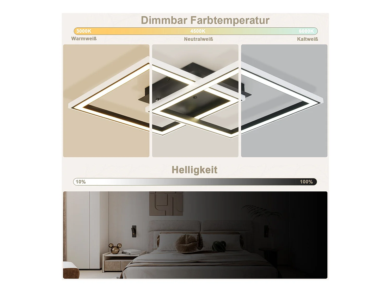 NETTLIFE Plafonnier LED pour salon, intensité variable, moderne, RGB, avec télécommande, 3 000-6 000 K, RGB moderne 13