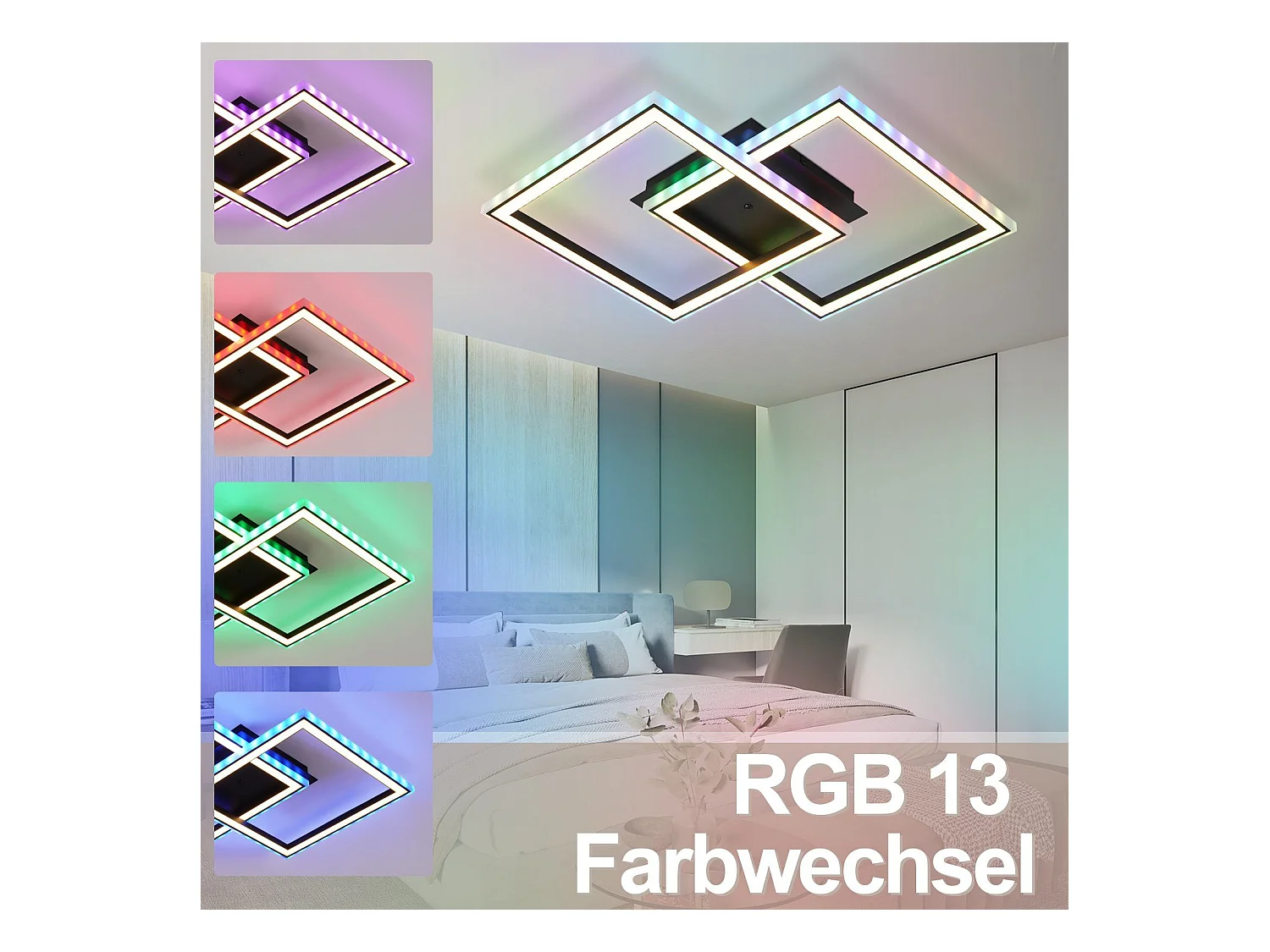 NETTLIFE Plafonnier LED pour salon, intensité variable, moderne, RGB, avec télécommande, 3 000-6 000 K, RGB moderne 13