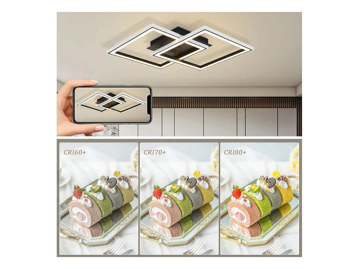 NETTLIFE Plafonnier LED pour salon, intensité variable, moderne, RGB, avec télécommande, 3 000-6 000 K, RGB moderne 13