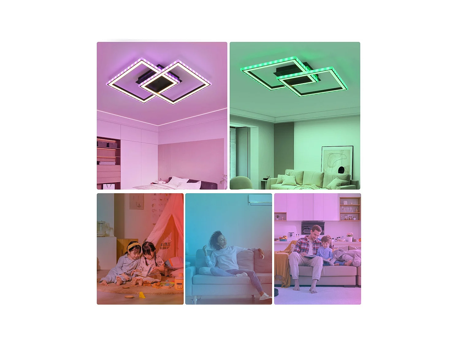 NETTLIFE Plafonnier LED pour salon, intensité variable, moderne, RGB, avec télécommande, 3 000-6 000 K, RGB moderne 13