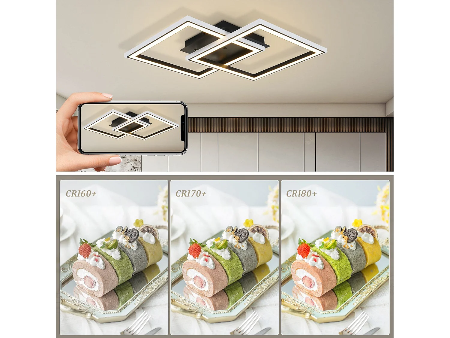 NETTLIFE Plafonnier LED pour salon, intensité variable, moderne, RGB, avec télécommande, 3 000-6 000 K, RGB moderne 13