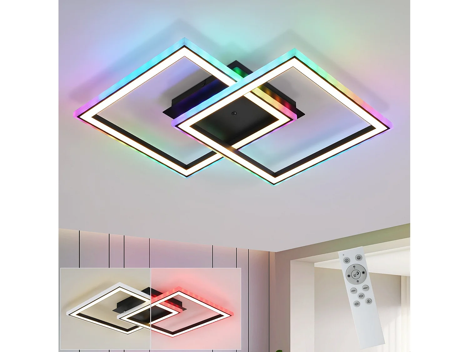 NETTLIFE LED Deckenleuchte für Wohnzimmer, dimmbar, modern, RGB, mit Fernbedienung, 3000-6000K, Modern RGB 13