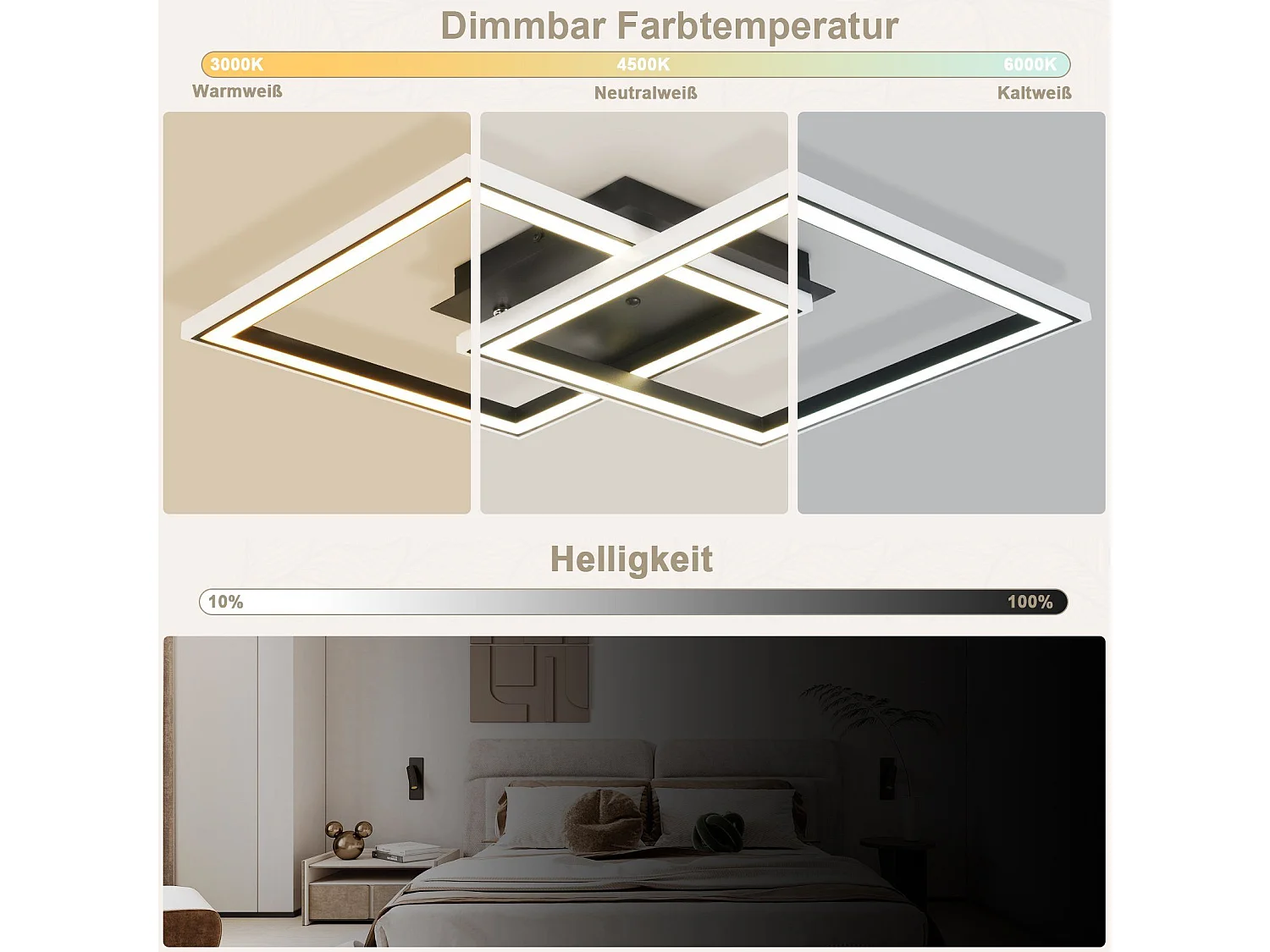 NETTLIFE LED Deckenleuchte für Wohnzimmer, dimmbar, modern, RGB, mit Fernbedienung, 3000-6000K, Modern RGB 13