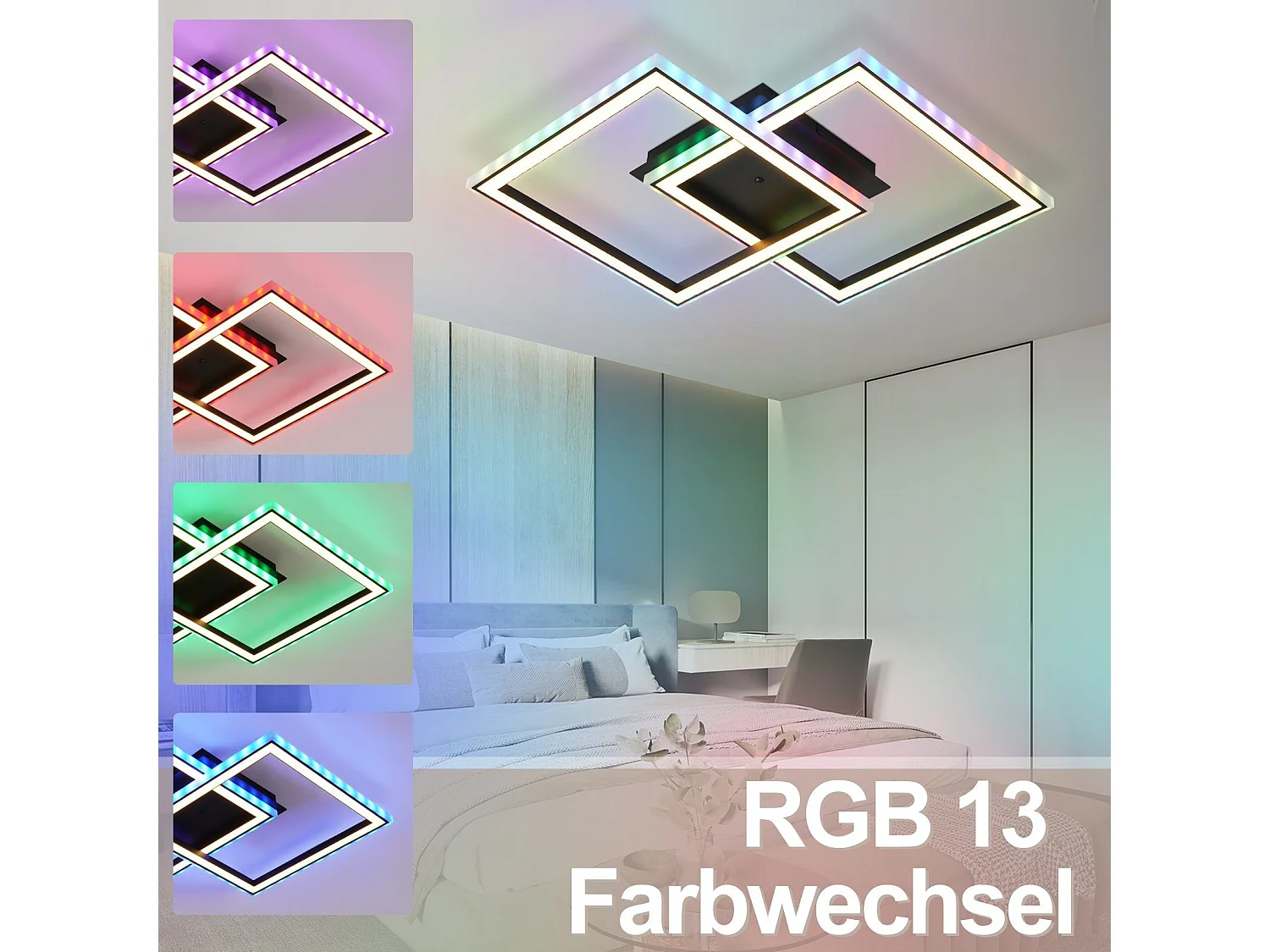 NETTLIFE LED Deckenleuchte für Wohnzimmer, dimmbar, modern, RGB, mit Fernbedienung, 3000-6000K, Modern RGB 13