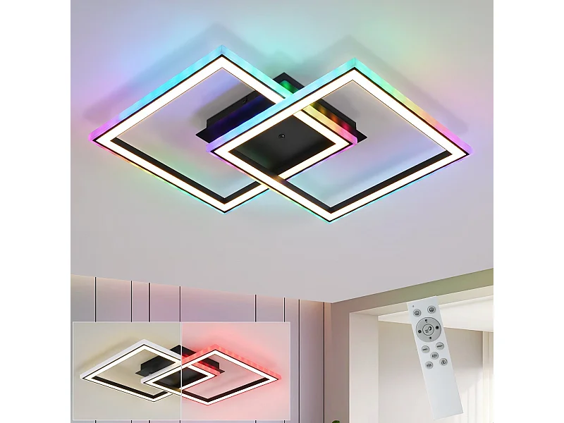 NETTLIFE Plafonnier LED pour salon, intensité variable, moderne, RGB, avec télécommande, 3 000-6 000 K, RGB moderne 13