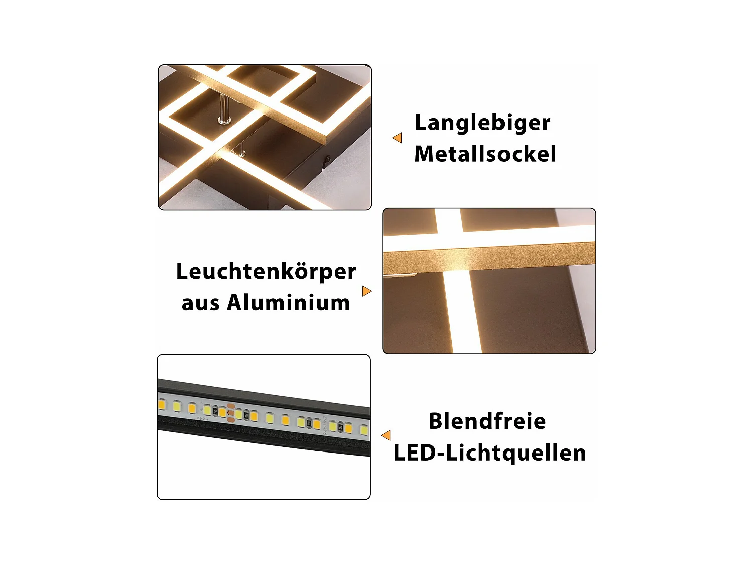 NETTLIFE Plafonnier LED Salon Noir Dimmable Carré Moderne 36w Avec Télécommande