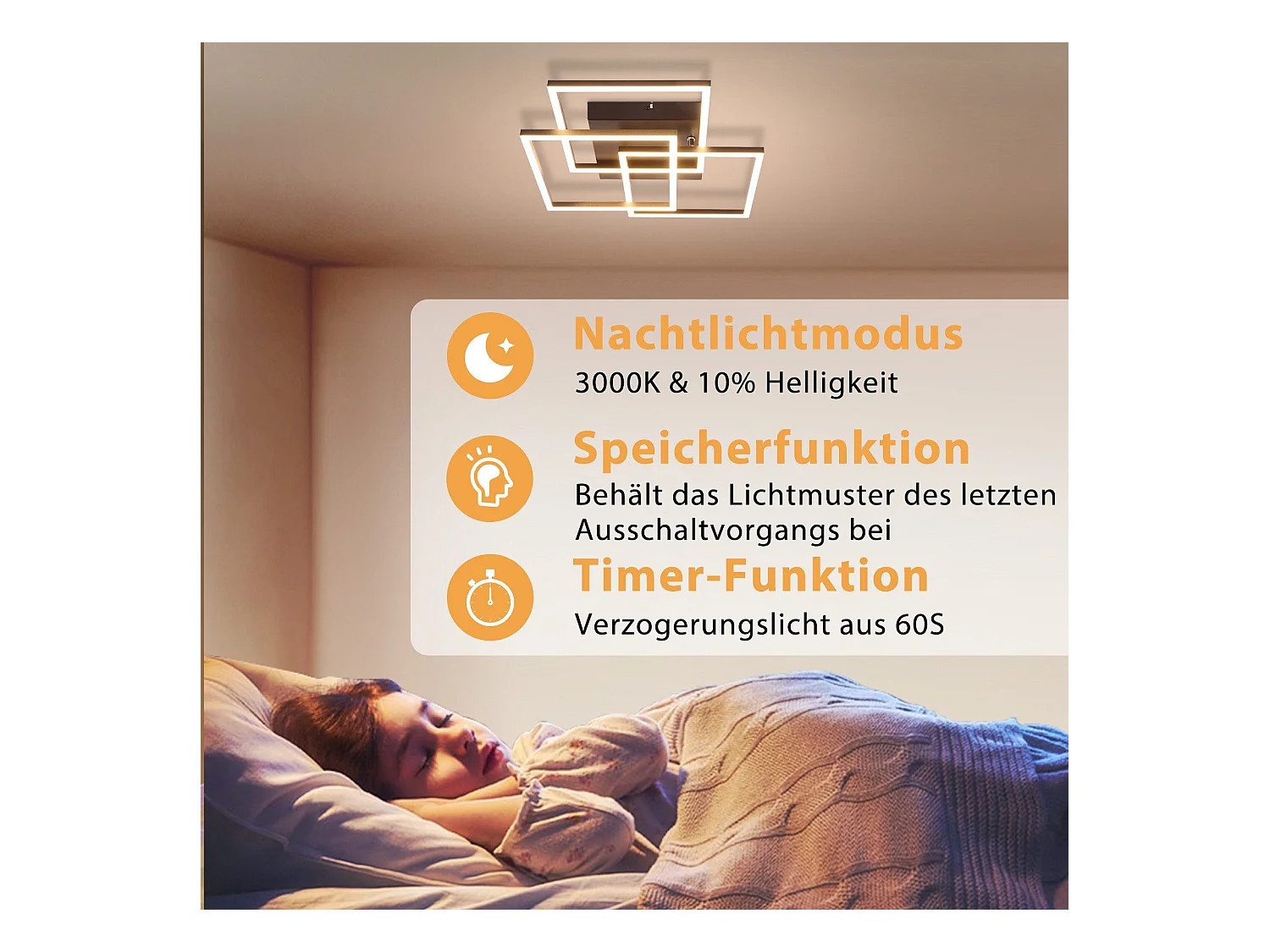 NETTLIFE LED Deckenleuchte Wohnzimmer Schwarz Dimmbar Quadratisch Modern 36w Mit Fernbedienung
