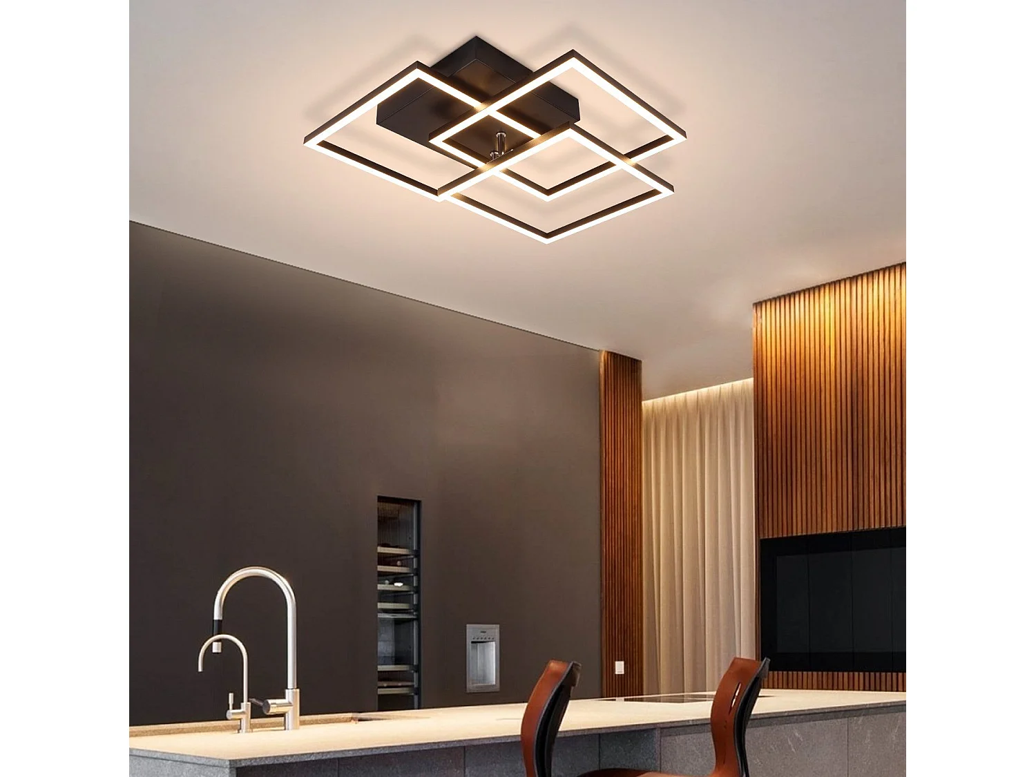 NETTLIFE Lampa sufitowa LED do salonu, czarna, ściemnialna, kwadratowa, nowoczesna, 36 W, z pilotem