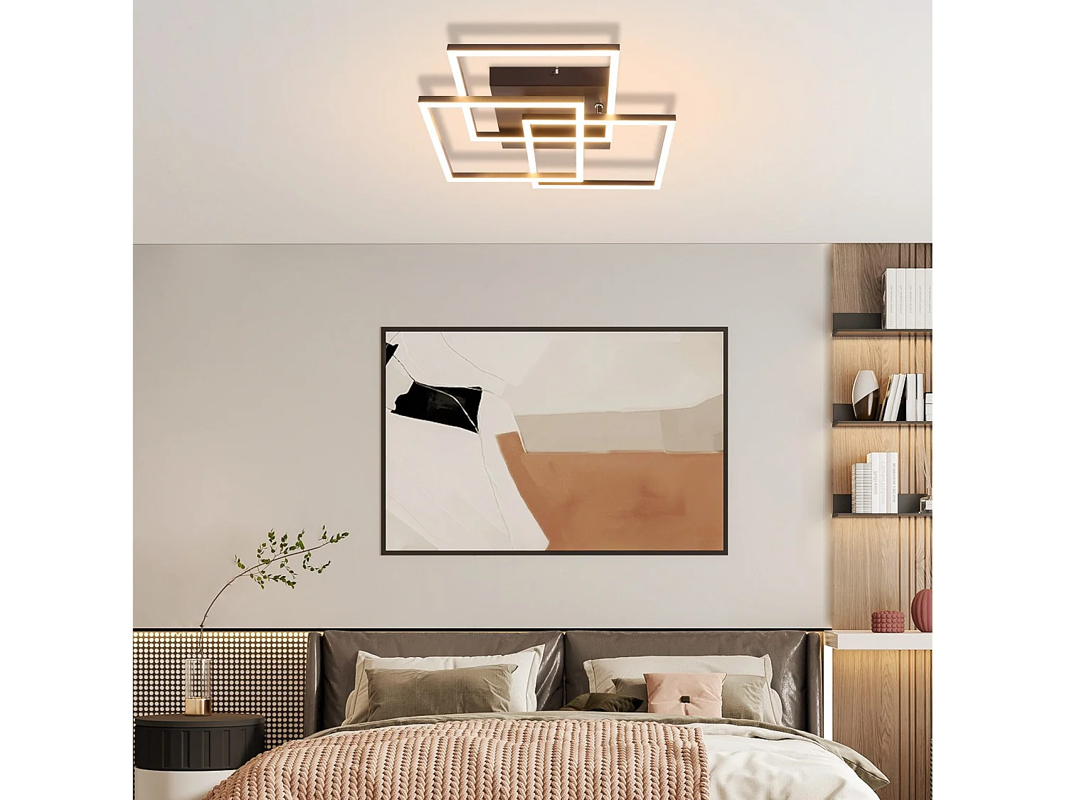 NETTLIFE Lampa sufitowa LED do salonu, czarna, ściemnialna, kwadratowa, nowoczesna, 36 W, z pilotem