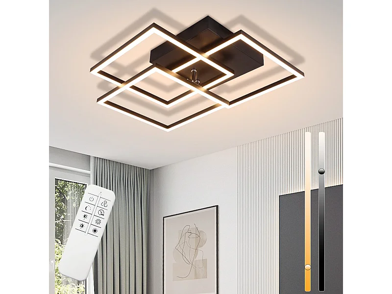 NETTLIFE LED plafondlamp woonkamer zwart dimbaar vierkant modern 36W met afstandsbediening