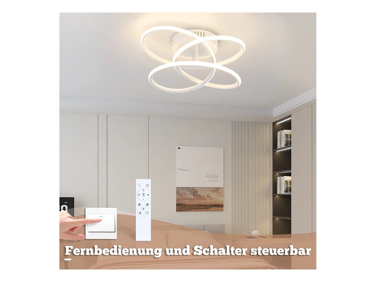 NETTLIFE LED Deckenleuchte für Flur, Modernes Design, Weiß, Dimmbar, Mit Fernbedienung, 36cm, Metall, 44W