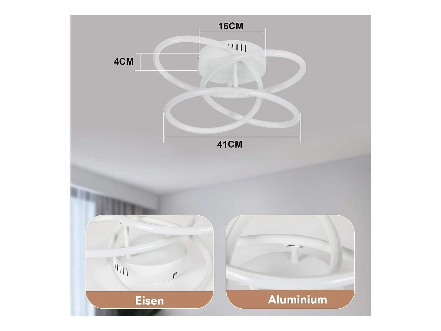 NETTLIFE LED Deckenleuchte für Flur, Modernes Design, Weiß, Dimmbar, Mit Fernbedienung, 36cm, Metall, 44W