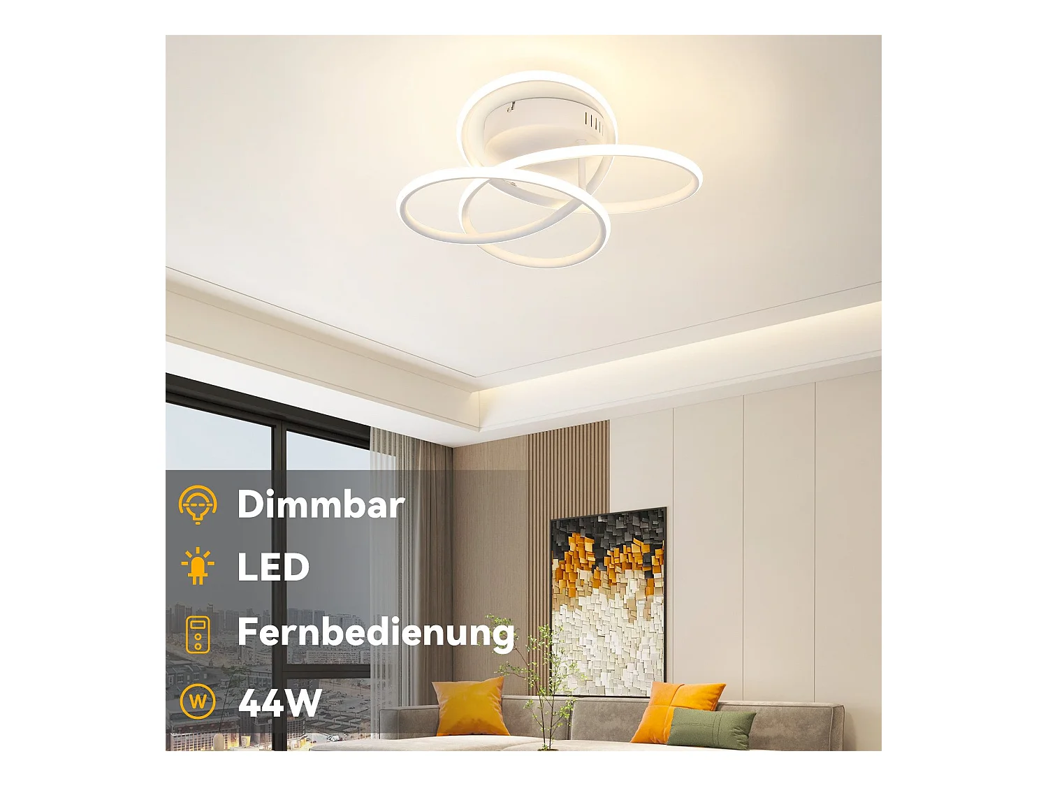 NETTLIFE LED Deckenleuchte für Flur, Modernes Design, Weiß, Dimmbar, Mit Fernbedienung, 36cm, Metall, 44W