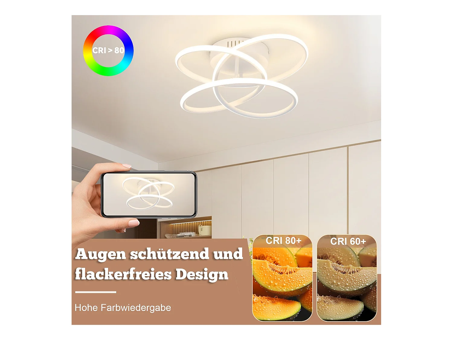 NETTLIFE LED Deckenleuchte für Flur, Modernes Design, Weiß, Dimmbar, Mit Fernbedienung, 36cm, Metall, 44W