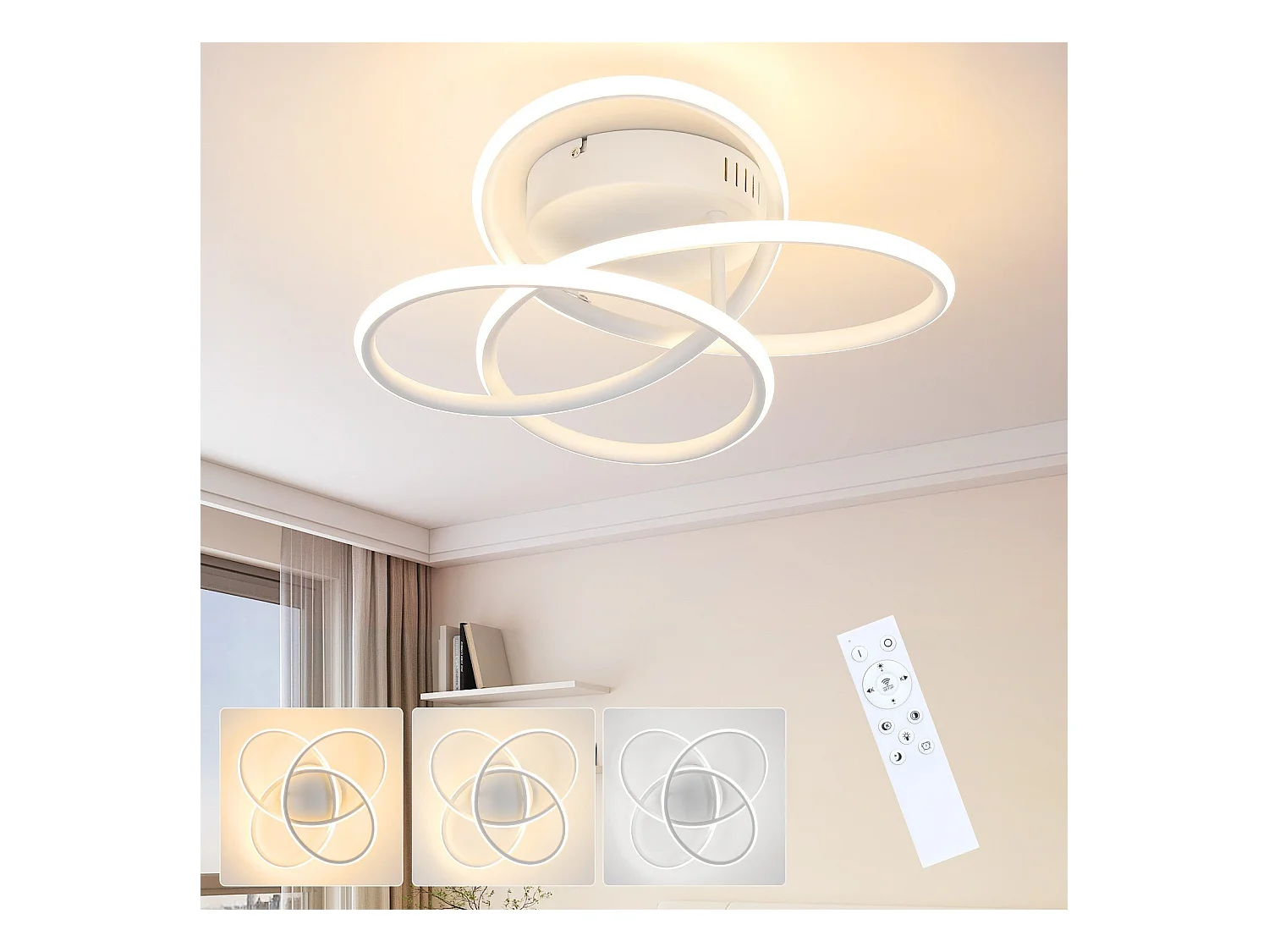 NETTLIFE Plafonnier LED pour couloir, design moderne, blanc, intensité variable, avec télécommande, 36 cm, métal, 44 W