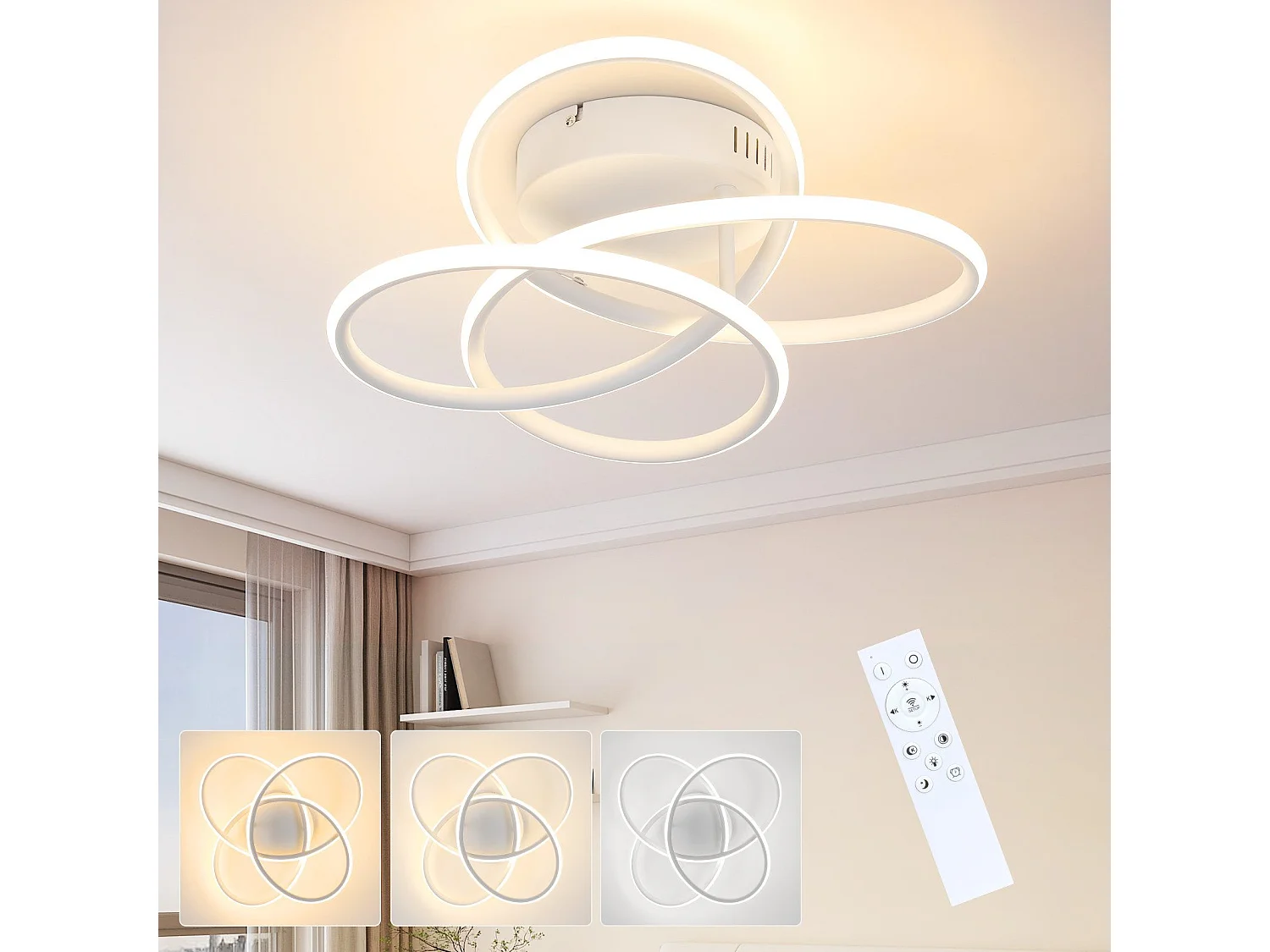 NETTLIFE LED Deckenleuchte für Flur, Modernes Design, Weiß, Dimmbar, Mit Fernbedienung, 36cm, Metall, 44W