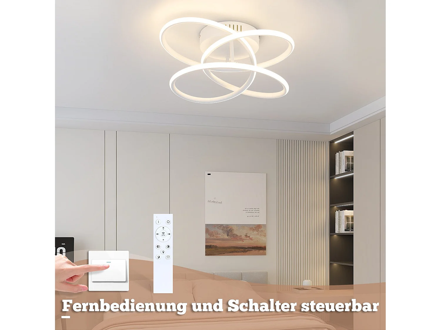 NETTLIFE LED Deckenleuchte für Flur, Modernes Design, Weiß, Dimmbar, Mit Fernbedienung, 36cm, Metall, 44W