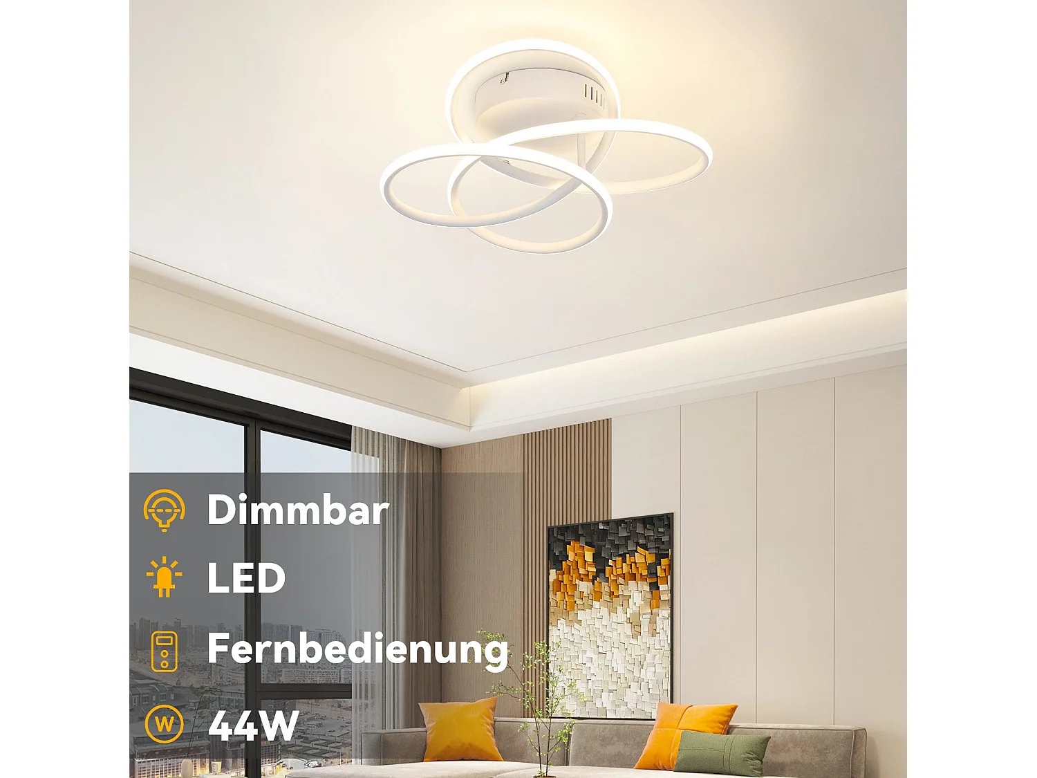 NETTLIFE LED Deckenleuchte für Flur, Modernes Design, Weiß, Dimmbar, Mit Fernbedienung, 36cm, Metall, 44W