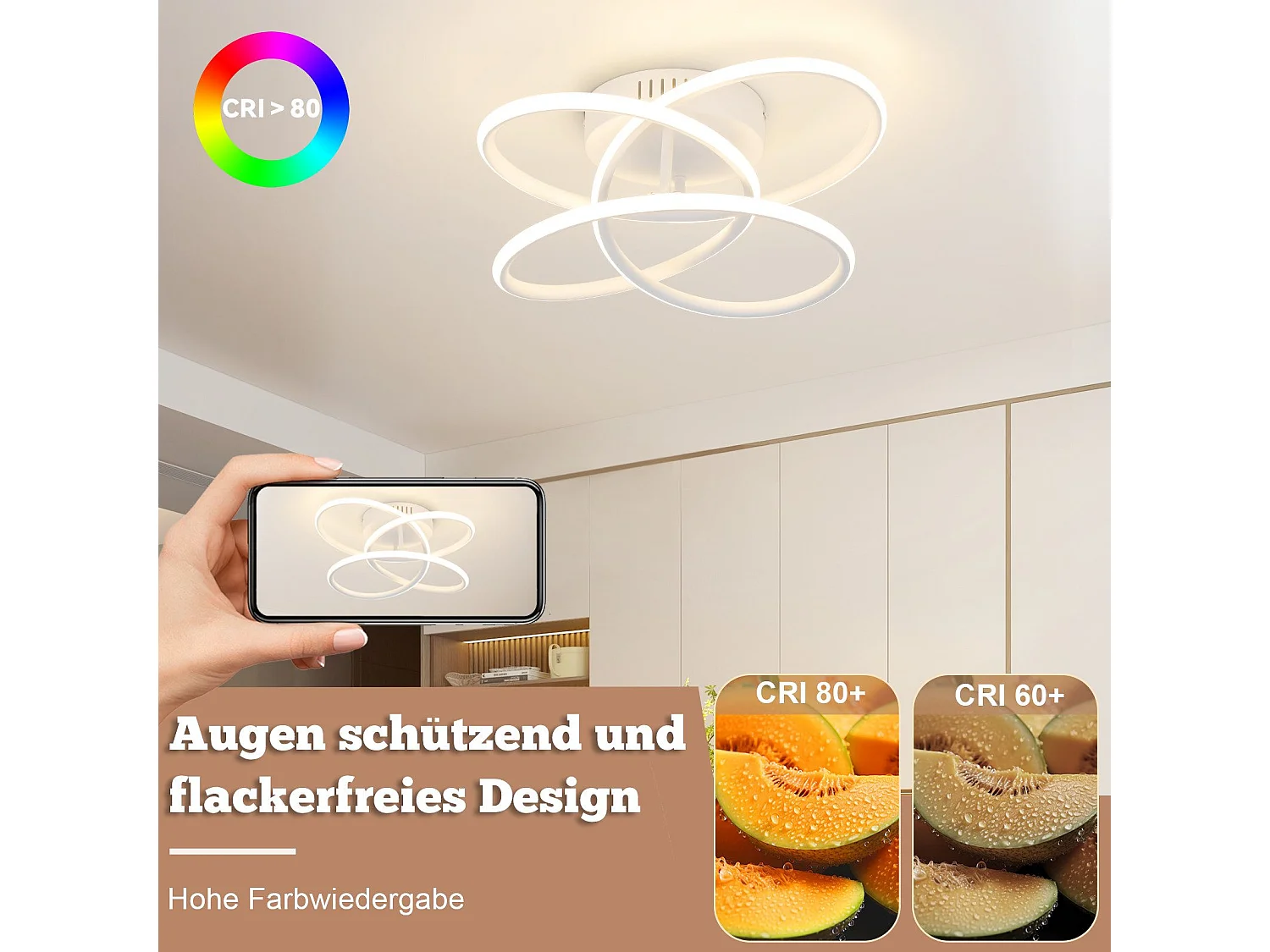 NETTLIFE LED Deckenleuchte für Flur, Modernes Design, Weiß, Dimmbar, Mit Fernbedienung, 36cm, Metall, 44W