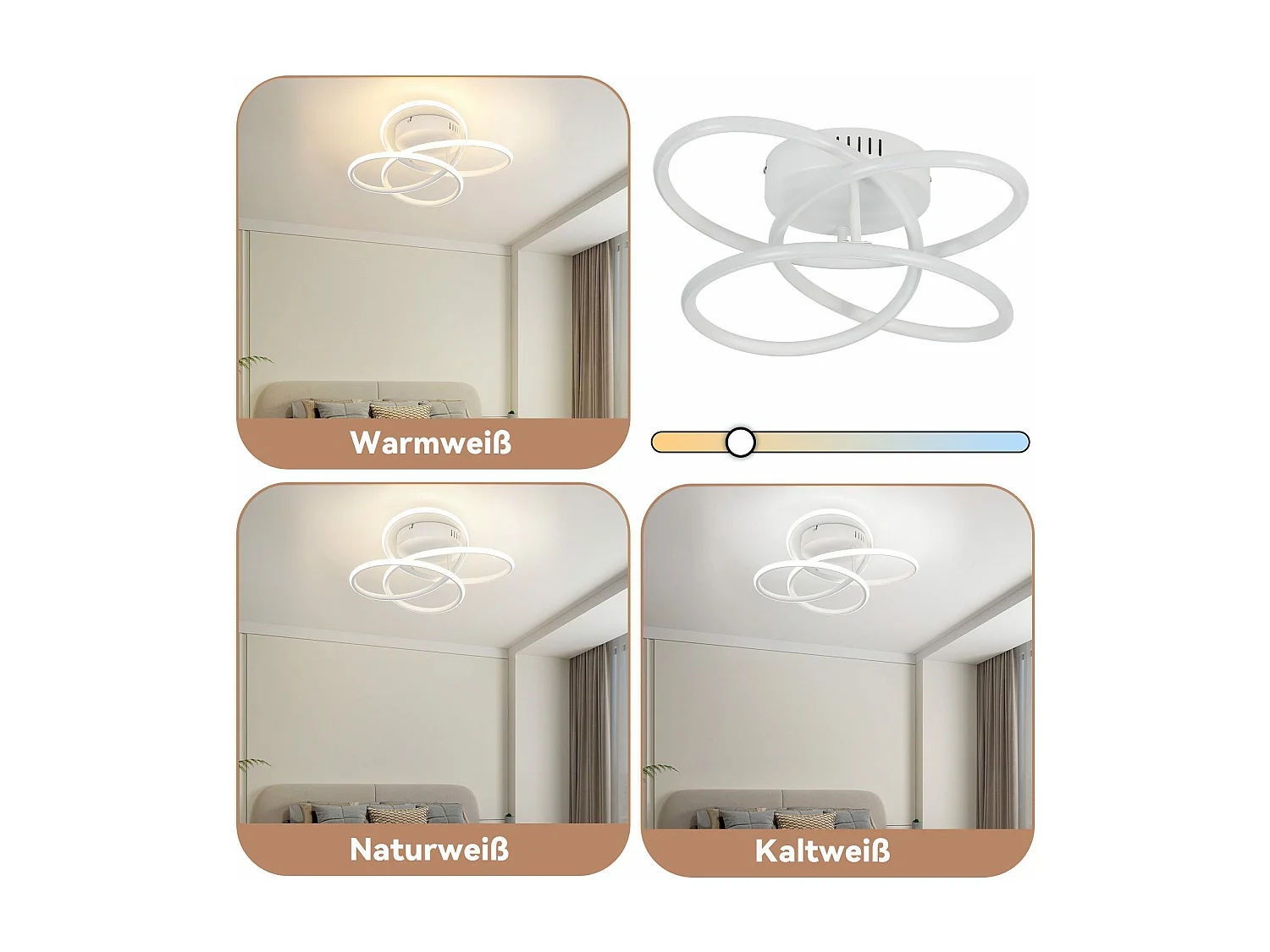 NETTLIFE LED Deckenleuchte für Flur, Modernes Design, Weiß, Dimmbar, Mit Fernbedienung, 36cm, Metall, 44W