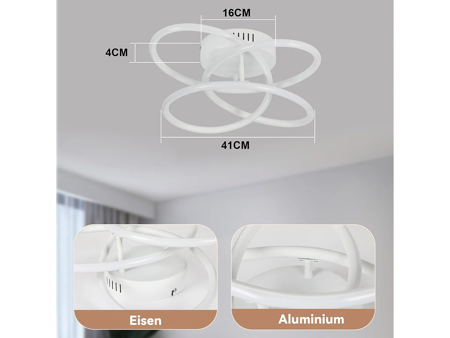 NETTLIFE Plafonnier LED pour couloir, design moderne, blanc, intensité variable, avec télécommande, 36 cm, métal, 44 W